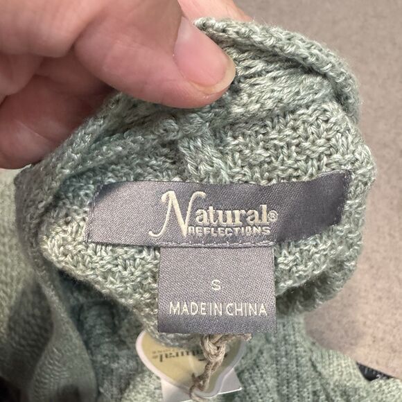 Natural Refletions Cardigan Green Open Knit 3/4 Sleeve Pockets Women S NEW - Picture 3 of 7